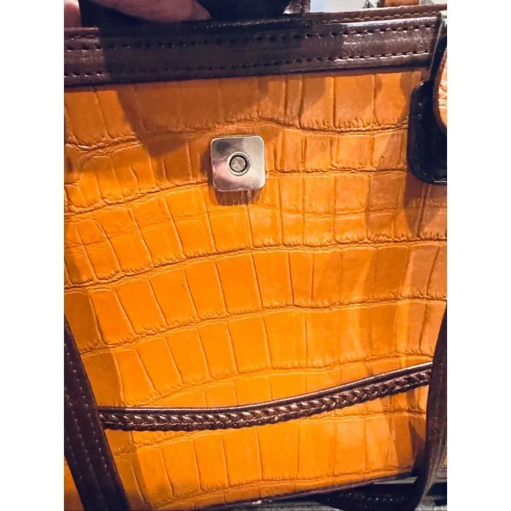 M.C. Western Brown Croc Embossed Handbag Satchel Tooled Detail